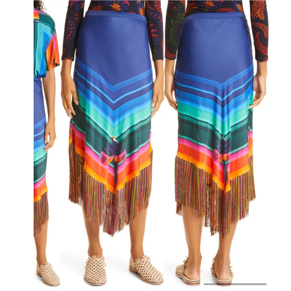 🎄 FARM Rio Rainbow Macaws Scarf Midi Skirt - Picture 5 of 15